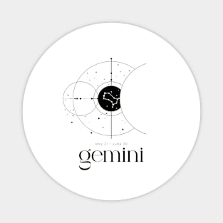 Black and White Minimalist Gemini Zodiac Constellation Astrology Magnet